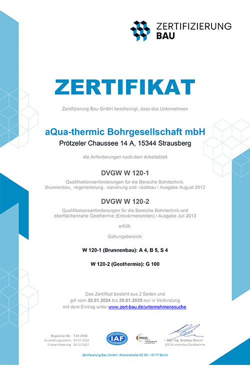 Zertifikat Zertifikat DVGW  W 120-1 und 2