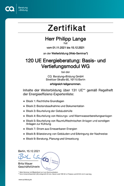 Zertifikat Energieberatung